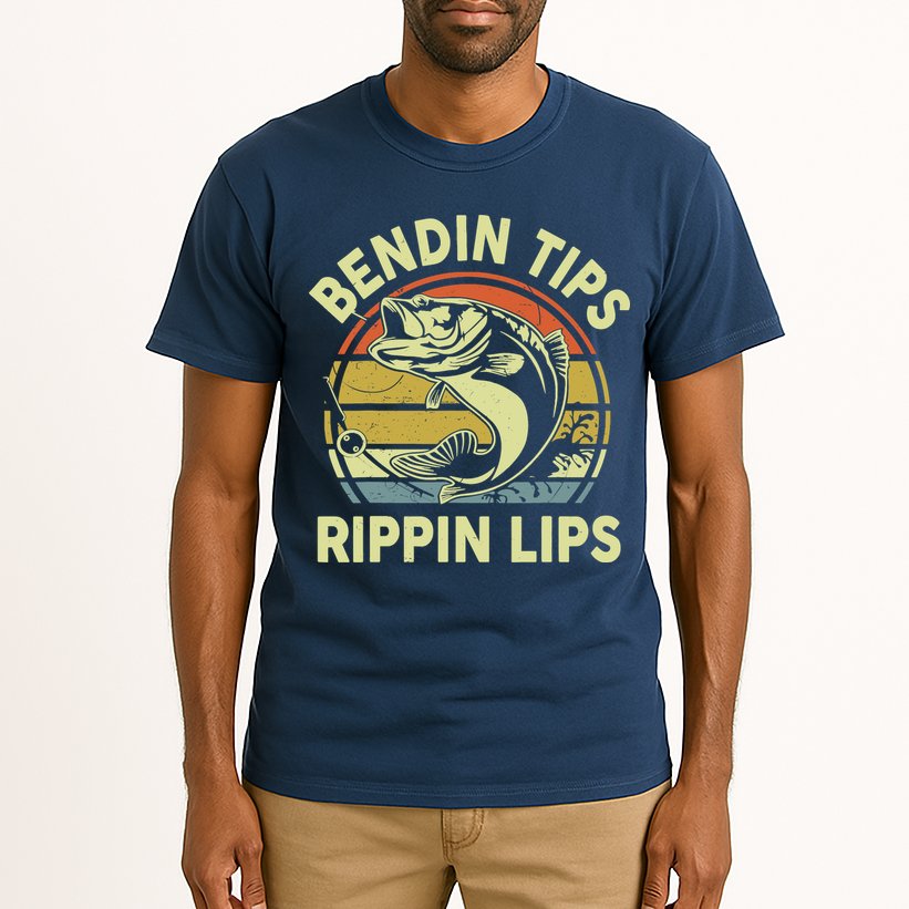 Bass Fish Dad Bendin Tips Rippin Lips Funny Papa Fishing Tall T-Shirt