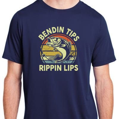 Bass Fish Dad Bendin Tips Rippin Lips Funny Papa Fishing Adult ChromaSoft Performance T-Shirt