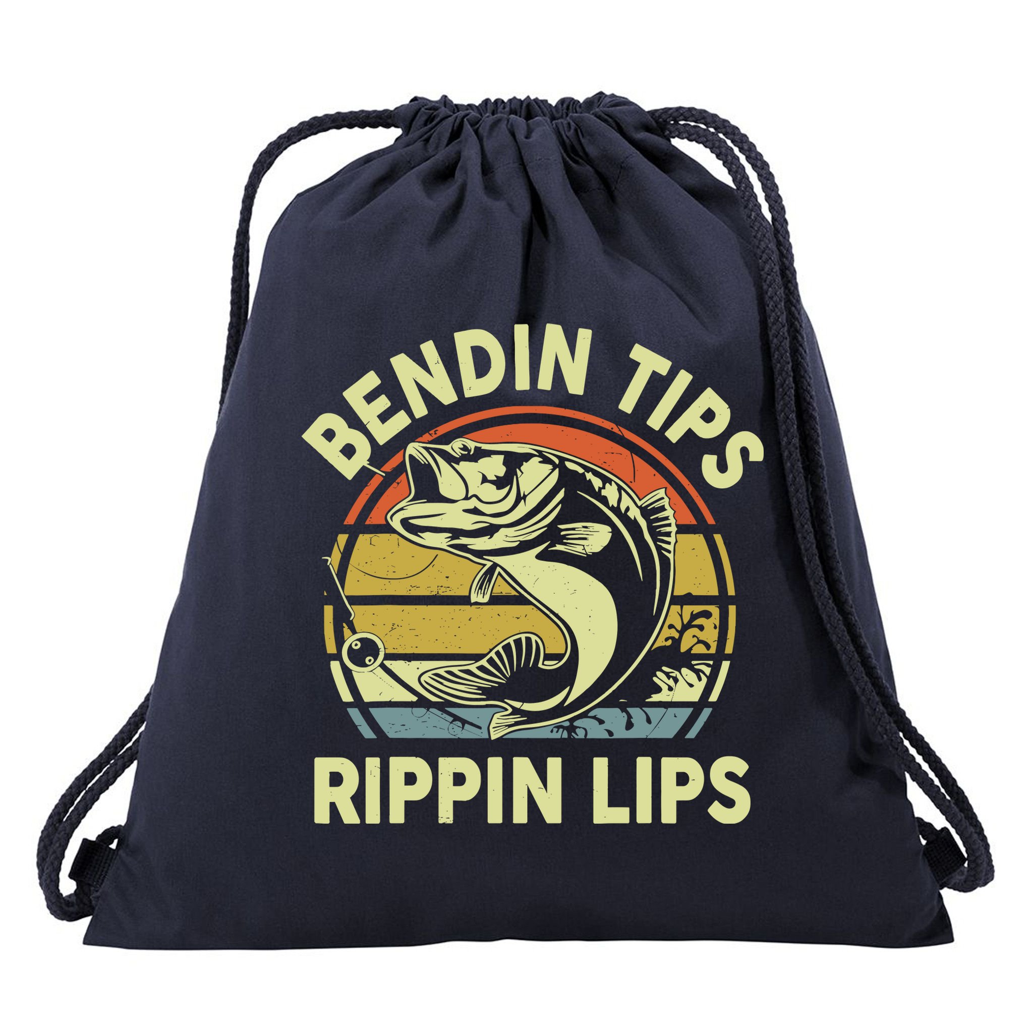 Bass Fish Dad Bendin Tips Rippin Lips Funny Papa Fishing Drawstring Bag