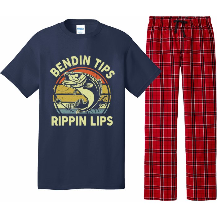 Bass Fish Dad Bendin Tips Rippin Lips Funny Papa Fishing Pajama Set