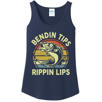 Bass Fish Dad Bendin Tips Rippin Lips Funny Papa Fishing Ladies Essential Tank