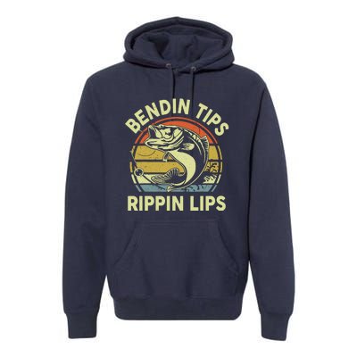 Bass Fish Dad Bendin Tips Rippin Lips Funny Papa Fishing Premium Hoodie