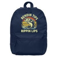 Bass Fish Dad Bendin Tips Rippin Lips Funny Papa Fishing 16 in Basic Backpack