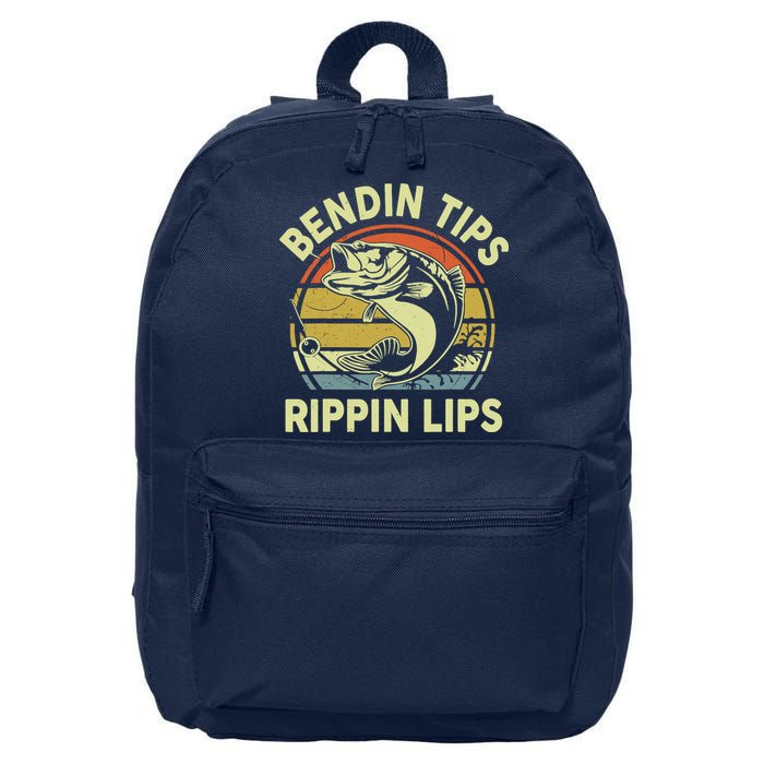 Bass Fish Dad Bendin Tips Rippin Lips Funny Papa Fishing 16 in Basic Backpack
