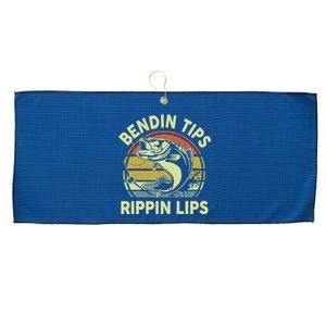 Bass Fish Dad Bendin Tips Rippin Lips Funny Papa Fishing Large Microfiber Waffle Golf Towel