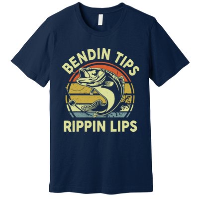 Bass Fish Dad Bendin Tips Rippin Lips Funny Papa Fishing Premium T-Shirt