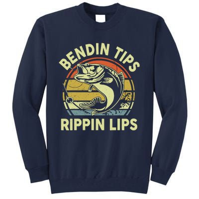 Bass Fish Dad Bendin Tips Rippin Lips Funny Papa Fishing Tall Sweatshirt