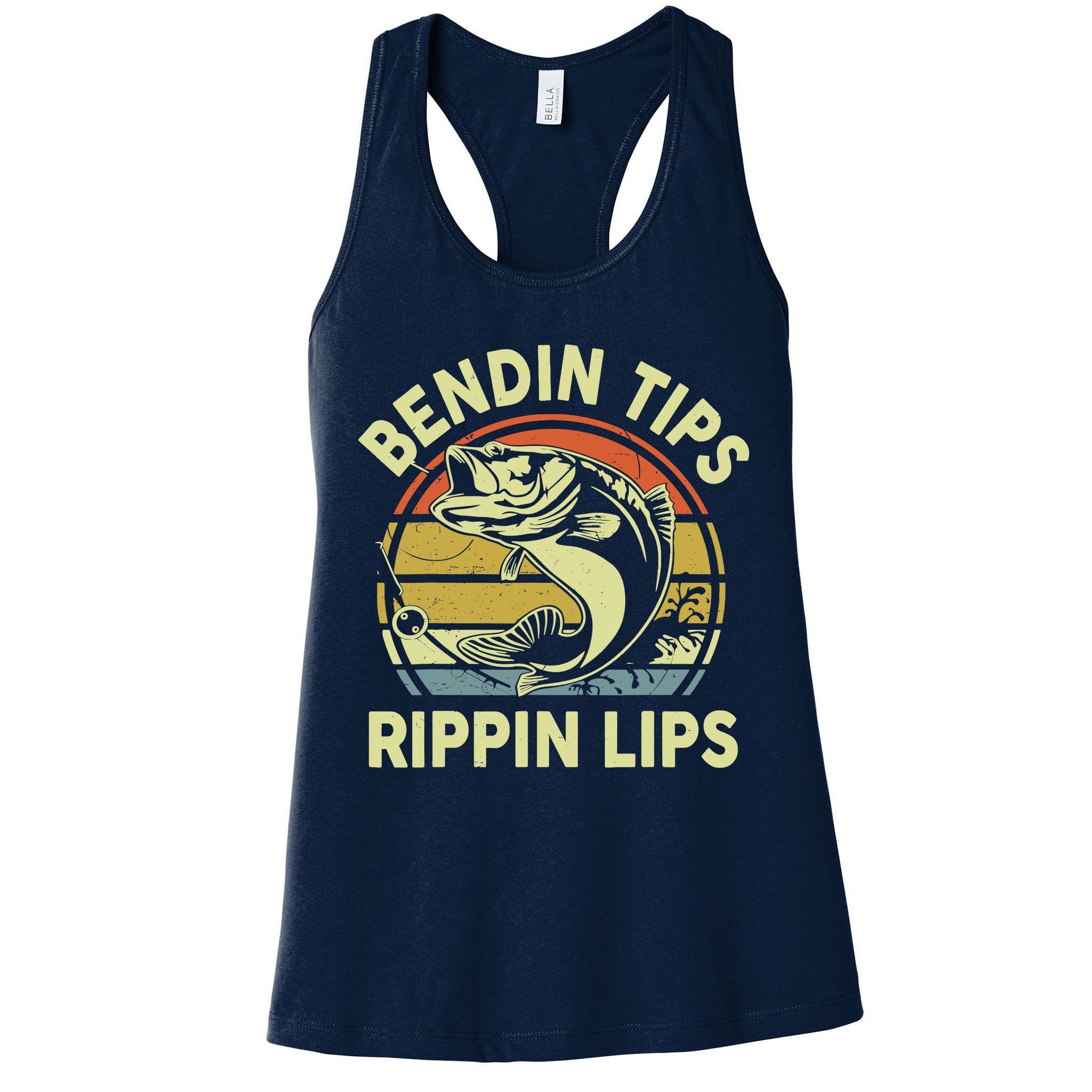 Bass Fish Dad Bendin Tips Rippin Lips Funny Papa Fishing Womens Tank Top