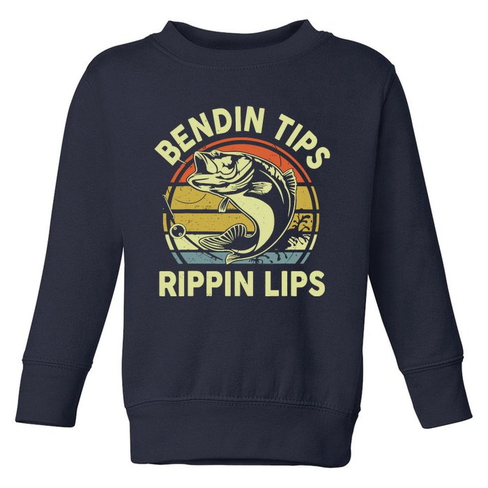 Bass Fish Dad Bendin Tips Rippin Lips Funny Papa Fishing Toddler Sweatshirt