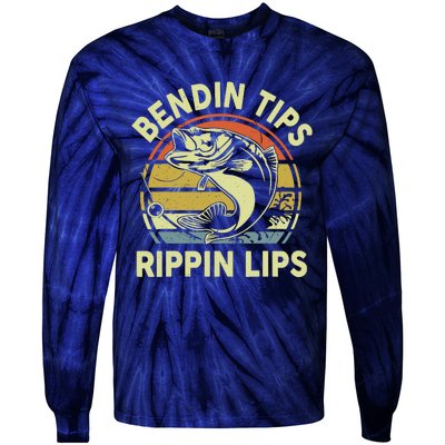 Bass Fish Dad Bendin Tips Rippin Lips Funny Papa Fishing Tie-Dye Long Sleeve Shirt