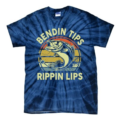 Bass Fish Dad Bendin Tips Rippin Lips Funny Papa Fishing Tie-Dye T-Shirt