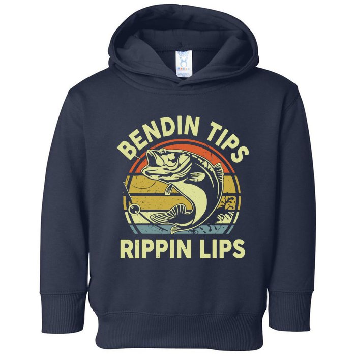 Bass Fish Dad Bendin Tips Rippin Lips Funny Papa Fishing Toddler Hoodie