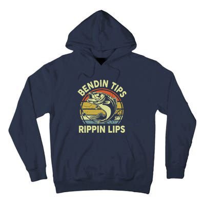 Bass Fish Dad Bendin Tips Rippin Lips Funny Papa Fishing Tall Hoodie