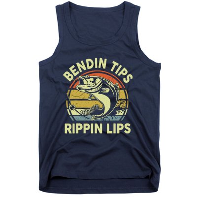 Bass Fish Dad Bendin Tips Rippin Lips Funny Papa Fishing Tank Top