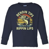 Bass Fish Dad Bendin Tips Rippin Lips Funny Papa Fishing Toddler Long Sleeve Shirt