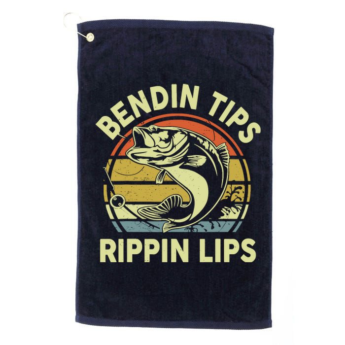 Bass Fish Dad Bendin Tips Rippin Lips Funny Papa Fishing Platinum Collection Golf Towel