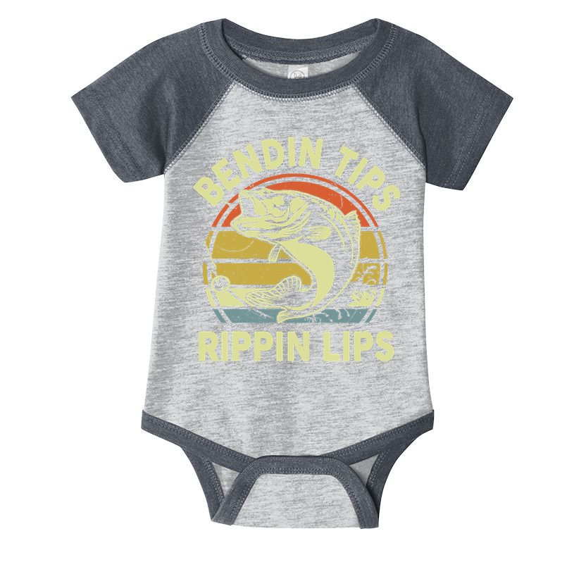 Bass Fish Dad Bendin Tips Rippin Lips Funny Papa Fishing Infant Baby Jersey Bodysuit