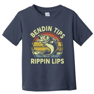 Bass Fish Dad Bendin Tips Rippin Lips Funny Papa Fishing Toddler T-Shirt