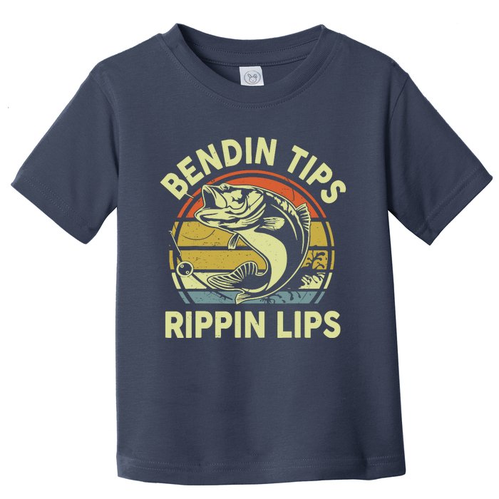 Bass Fish Dad Bendin Tips Rippin Lips Funny Papa Fishing Toddler T-Shirt