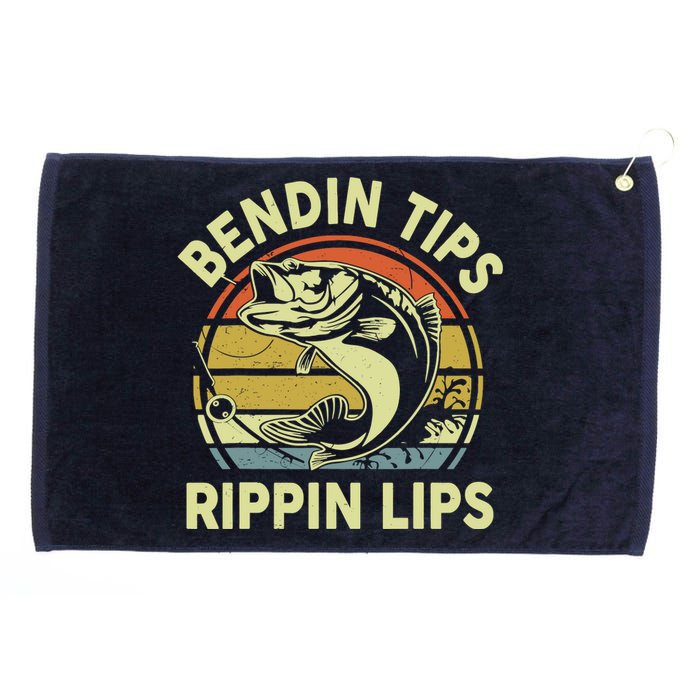 Bass Fish Dad Bendin Tips Rippin Lips Funny Papa Fishing Grommeted Golf Towel