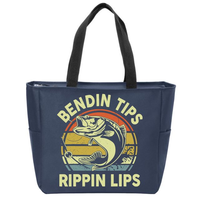 Bass Fish Dad Bendin Tips Rippin Lips Funny Papa Fishing Zip Tote Bag