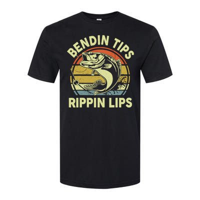 Bass Fish Dad Bendin Tips Rippin Lips Funny Papa Fishing Softstyle CVC T-Shirt