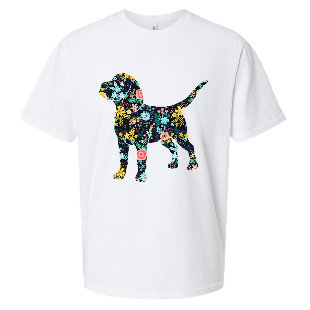 Beagle Floral Dog Silhouette Graphic Sueded Cloud Jersey T-Shirt