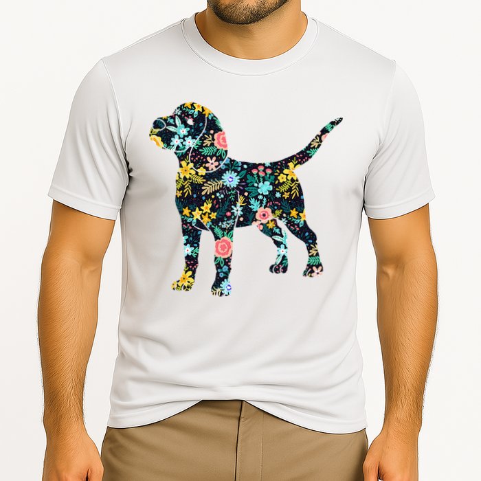 Beagle Floral Dog Silhouette Graphic Cooling Performance Crew T-Shirt