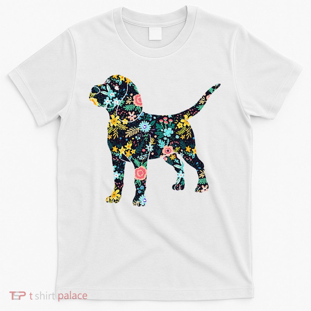 Beagle Floral Dog Silhouette Graphic T-Shirt