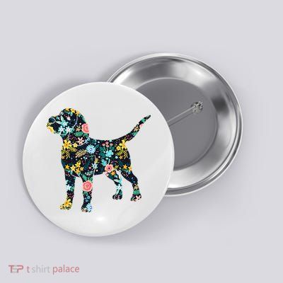Beagle Floral Dog Silhouette Graphic Button