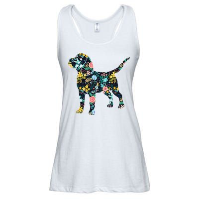 Beagle Floral Dog Silhouette Graphic Ladies Essential Flowy Tank