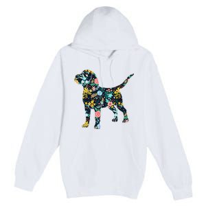 Beagle Floral Dog Silhouette Graphic Premium Pullover Hoodie