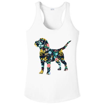 Beagle Floral Dog Silhouette Graphic Ladies PosiCharge Competitor Racerback Tank