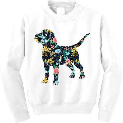 Beagle Floral Dog Silhouette Graphic Kids Sweatshirt