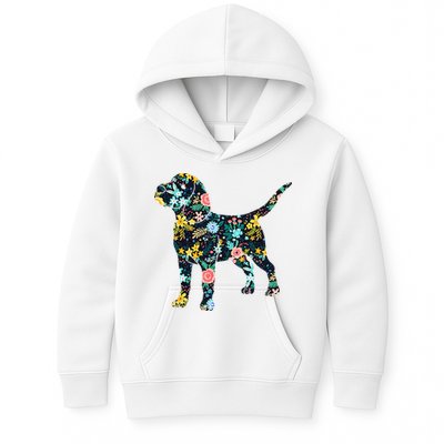 Beagle Floral Dog Silhouette Graphic Kids Hoodie