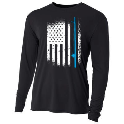 Bass Fishing Distressed American Flag Patriotic Fisherman Cooling Performance Long Sleeve Crew