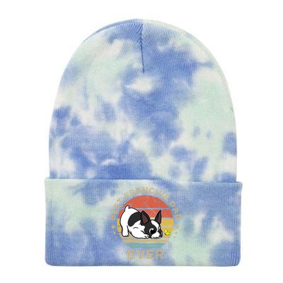 Best Frenchie Dad Ever Vintage Retro French Bulldog Father Gift Tie Dye 12in Knit Beanie