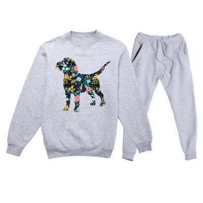 Beagle Floral Dog Silhouette Graphic Premium Crewneck Sweatsuit Set