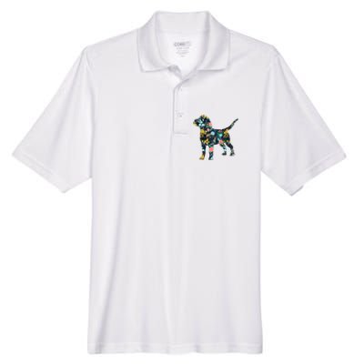 Beagle Floral Dog Silhouette Graphic Men's Origin Performance Piqué Polo