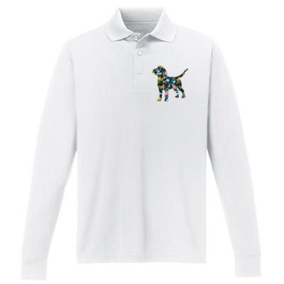 Beagle Floral Dog Silhouette Graphic Performance Long Sleeve Polo