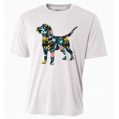 Beagle Floral Dog Silhouette Graphic Cooling Performance Crew T-Shirt