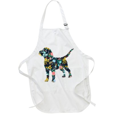 Beagle Floral Dog Silhouette Graphic Full-Length Apron With Pockets