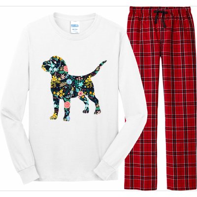 Beagle Floral Dog Silhouette Graphic Long Sleeve Pajama Set