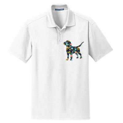 Beagle Floral Dog Silhouette Graphic Dry Zone Grid Polo