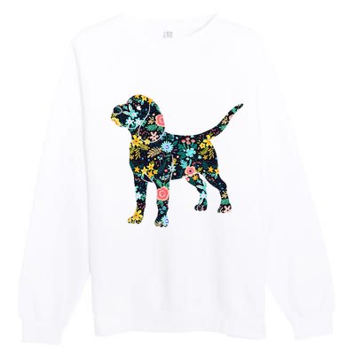 Beagle Floral Dog Silhouette Graphic Premium Crewneck Sweatshirt