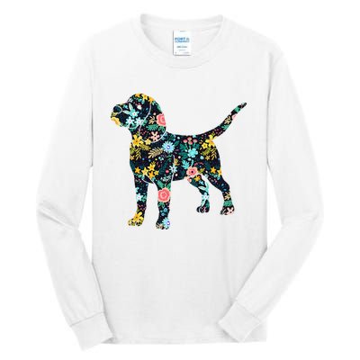 Beagle Floral Dog Silhouette Graphic Tall Long Sleeve T-Shirt