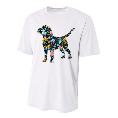 Beagle Floral Dog Silhouette Graphic Performance Sprint T-Shirt