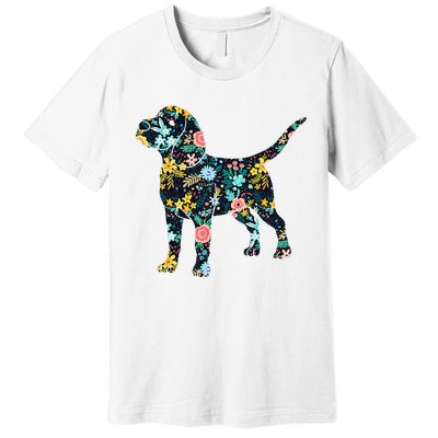 Beagle Floral Dog Silhouette Graphic Premium T-Shirt