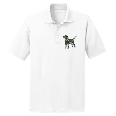 Beagle Floral Dog Silhouette Graphic PosiCharge RacerMesh Polo