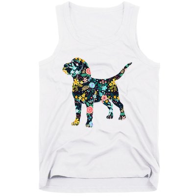 Beagle Floral Dog Silhouette Graphic Tank Top